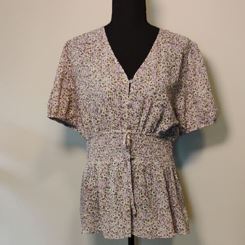 Everleigh Purple Floral Smocked Blouse